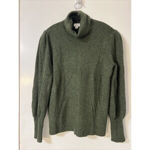 J CREW Women M Turtleneck Sweater Supersoft Wool Blend Dark Green Speckled